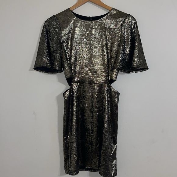 french connection cut out merallic gold moni dress 2 - Picture 2 of 9
